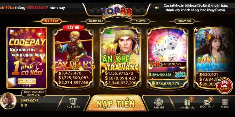 30s nạp rút nhanh gọn tại cổng game top88